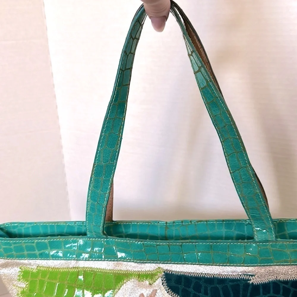 Chi by Carlos Falchi retro Snakeskin & Brass Details Stylish Multicolor Tote